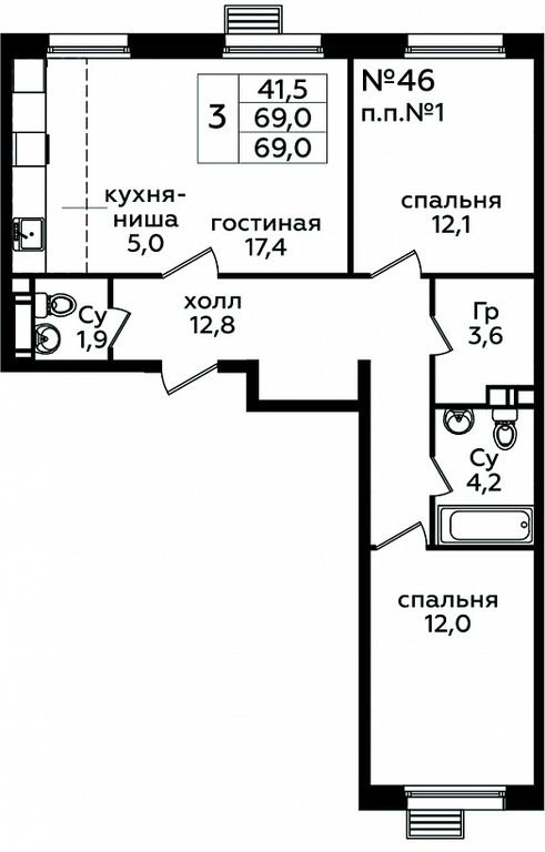 Продажа 2-комн. квартиры, 69 м² в ЖК «Эко Бунино», проспект Куприна, 34к1, поселение Сосенское, Москва, Россия #1