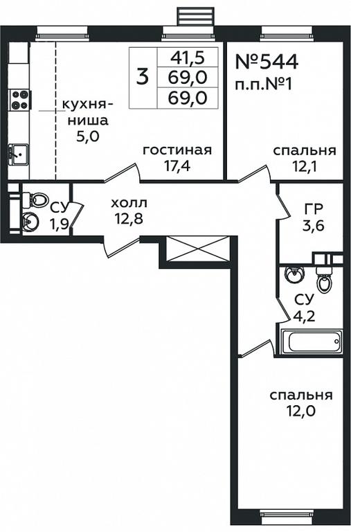 2-BD Apartment Sale, 69 sq. m. at Eko Bunino, prospekt Kuprina, 34к1, Sosenskoye Settlement, Moscow, Russia #1 2-BD Apartment Sale, 69 sq. m. at Eko Bunino, prospekt Kuprina, 34к1, Sosenskoye Settlement, Moscow, Russia #1
