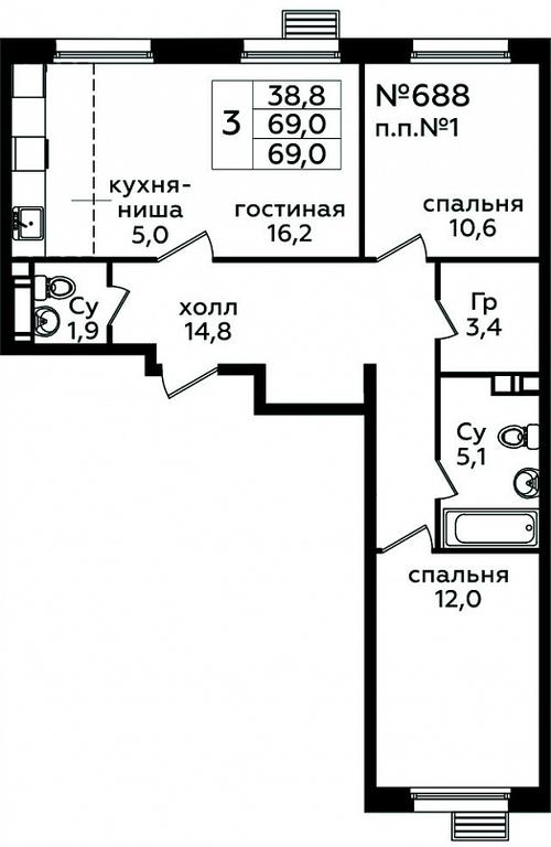 2-BD Apartment Sale, 69 sq. m. at Eko Bunino, prospekt Kuprina, 34к1, Sosenskoye Settlement, Moscow, Russia #1 2-BD Apartment Sale, 69 sq. m. at Eko Bunino, prospekt Kuprina, 34к1, Sosenskoye Settlement, Moscow, Russia #1