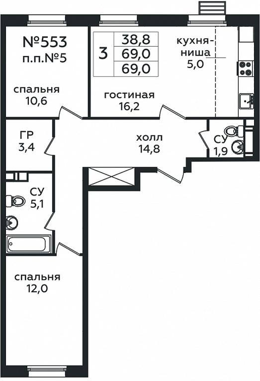 Продажа 2-комн. квартиры, 69 м² в ЖК «Эко Бунино», проспект Куприна, 34к1, поселение Сосенское, Москва, Россия #1