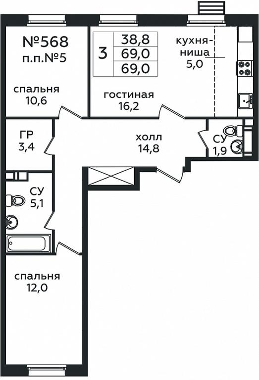 Продажа 2-комн. квартиры, 69 м² в ЖК «Эко Бунино», проспект Куприна, 34к1, поселение Сосенское, Москва, Россия #1