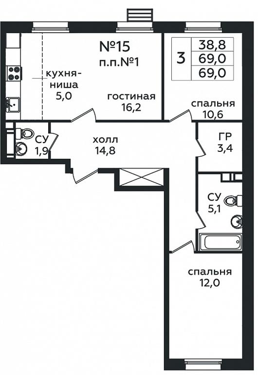 Продажа 2-комн. квартиры, 69 м² в ЖК «Эко Бунино», проспект Куприна, 34к1, поселение Сосенское, Москва, Россия #1