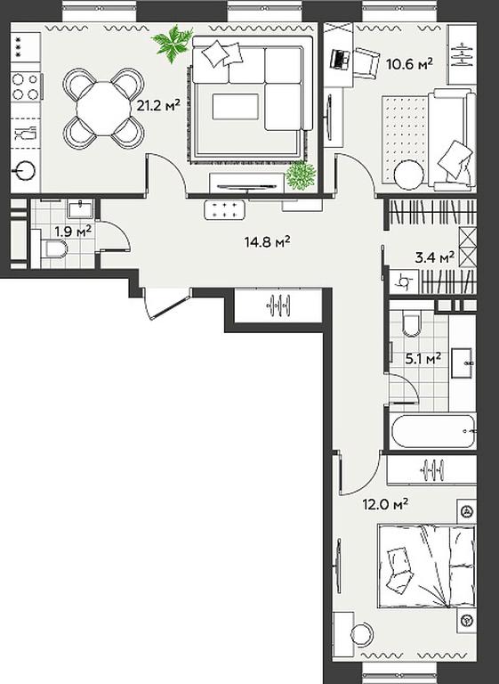 2-BD Apartment Sale, 69 sq. m. at Eko Bunino, prospekt Kuprina, 34к1, Sosenskoye Settlement, Moscow, Russia #2 2-BD Apartment Sale, 69 sq. m. at Eko Bunino, prospekt Kuprina, 34к1, Sosenskoye Settlement, Moscow, Russia #2