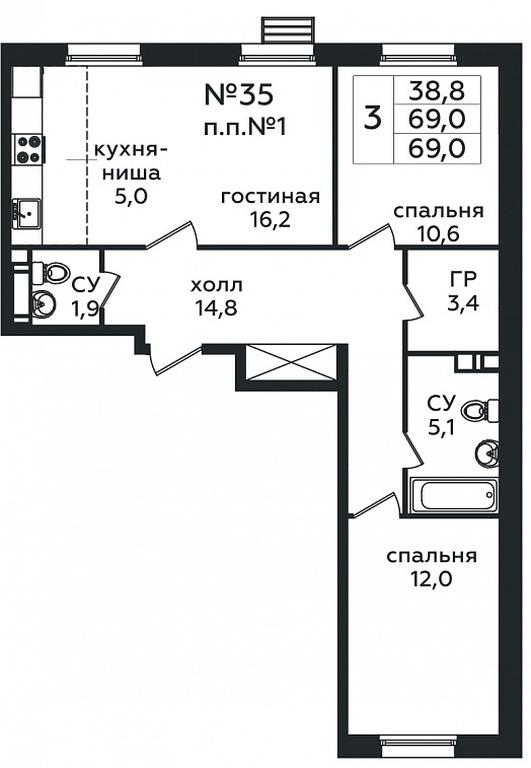 2-BD Apartment Sale, 69 sq. m. at Eko Bunino, prospekt Kuprina, 34к1, Sosenskoye Settlement, Moscow, Russia #1 2-BD Apartment Sale, 69 sq. m. at Eko Bunino, prospekt Kuprina, 34к1, Sosenskoye Settlement, Moscow, Russia #1