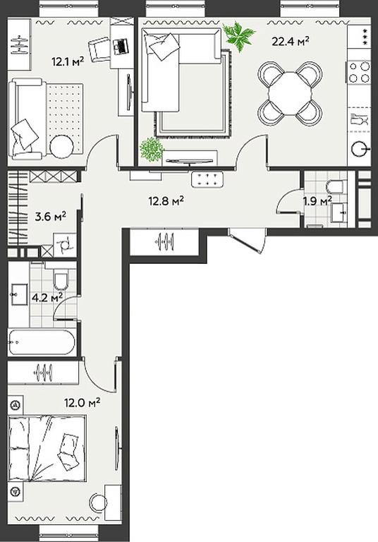 2-BD Apartment Sale, 69 sq. m. at Eko Bunino, prospekt Kuprina, 34к1, Sosenskoye Settlement, Moscow, Russia #2 2-BD Apartment Sale, 69 sq. m. at Eko Bunino, prospekt Kuprina, 34к1, Sosenskoye Settlement, Moscow, Russia #2