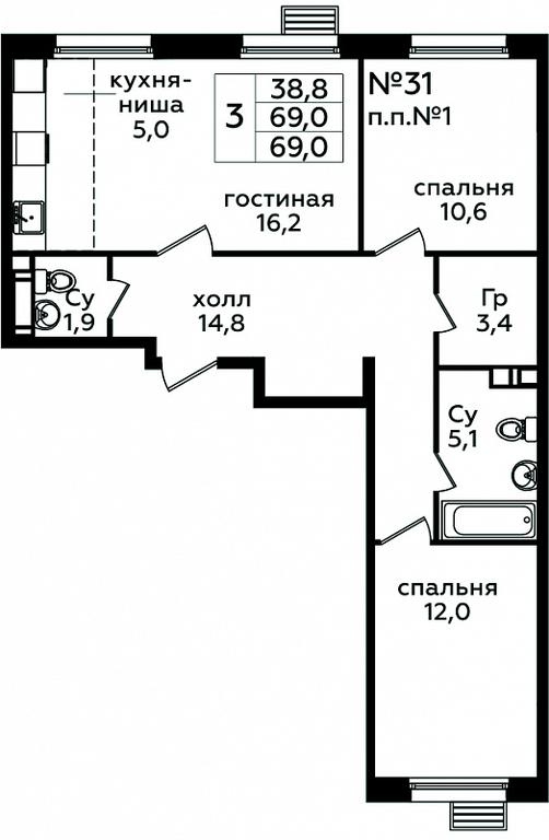 2-BD Apartment Sale, 69 sq. m. at Eko Bunino, prospekt Kuprina, 34к1, Sosenskoye Settlement, Moscow, Russia #1 2-BD Apartment Sale, 69 sq. m. at Eko Bunino, prospekt Kuprina, 34к1, Sosenskoye Settlement, Moscow, Russia #1