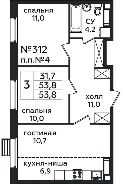 Продажа 2-комн. квартиры, 53,8 м² в ЖК «Эко Бунино», проспект Куприна, 34к1, поселение Сосенское, Москва, Россия #1