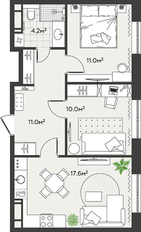 2-BD Apartment Sale, 53.8 sq. m. at Eko Bunino, prospekt Kuprina, 34к1, Sosenskoye Settlement, Moscow, Russia #2 2-BD Apartment Sale, 53.8 sq. m. at Eko Bunino, prospekt Kuprina, 34к1, Sosenskoye Settlement, Moscow, Russia #2