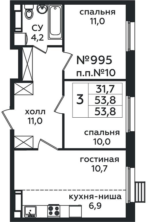 Продажа 2-комн. квартиры, 53,8 м² в ЖК «Эко Бунино», проспект Куприна, 34к1, поселение Сосенское, Москва, Россия #1