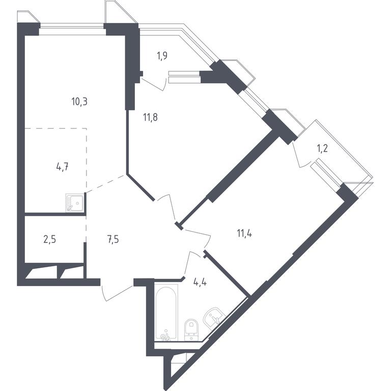 1-BD Apartment Sale, 55.7 sq. m. at Sputnik, Lipovoy Roschi Street, 1к4, derevnya Razdory, Odintsovskiy City District, Moscow Region, Russia #1