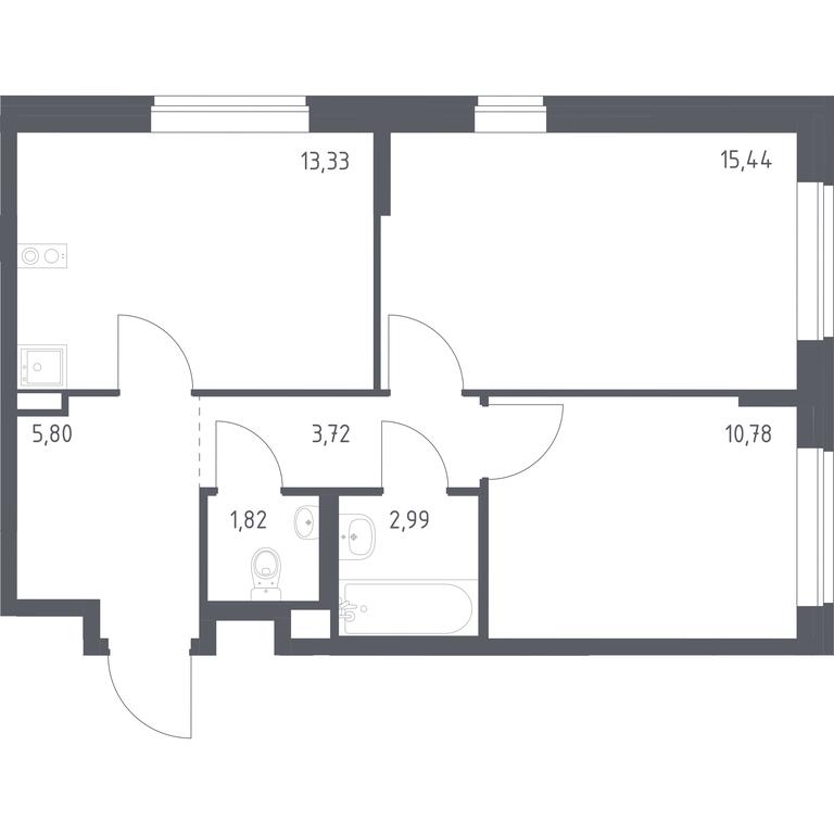 1-BD Apartment Sale, 53.88 sq. m. at Podolskie Kvartaly, zhiloy kompleks Podolskiye Kvartaly, Ryazanovskoe Settlement, Moscow, Russia #1