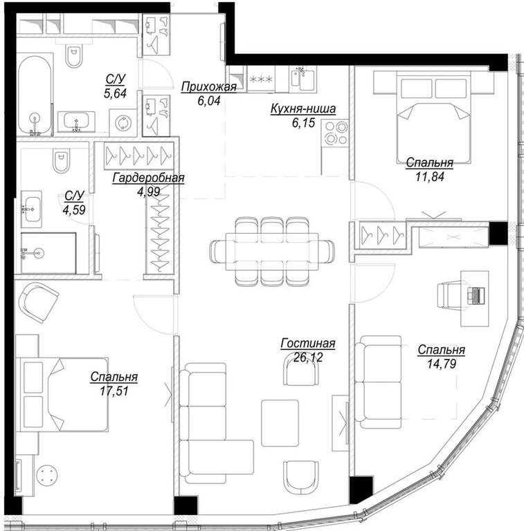 3-BD Apartment Sale, 97.67 sq. m. at Famous, Bagrationovsky Drive, 5к2, Moscow, Russia #1