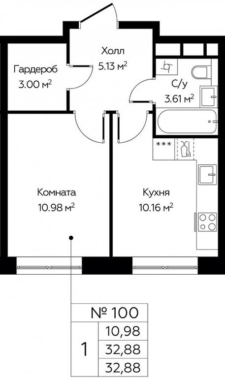 Apartment Sale, 32.88平方米 at Tsvetochnye Polyany City, kvartal № 165, Filimonkovskoye Municipal Formation, Moscow, Russia #1