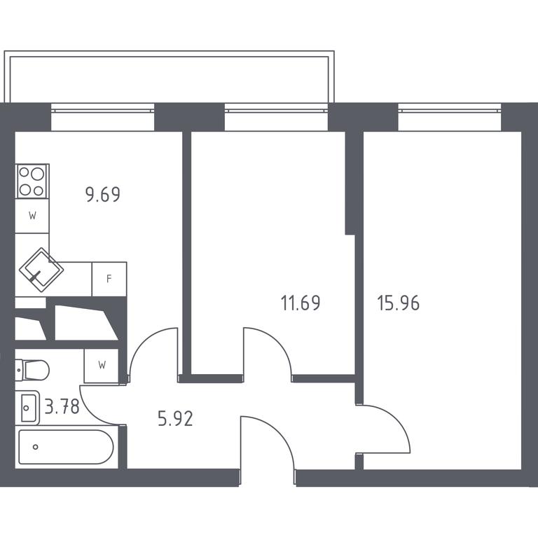 1-BD Apartment Sale, 47.04平方米 at Sputnik, Lipovoy Roschi Street, 1к4, derevnya Razdory, Odintsovskiy City District, Moscow Region, Russia #1