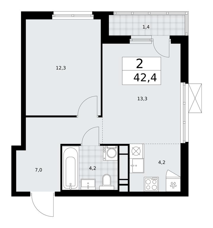 1-BD Apartment Sale, 42.4 sq. m. at Prokshino, Prokshino Residential Complex, Sosenskoye Settlement, Moscow, Russia #1