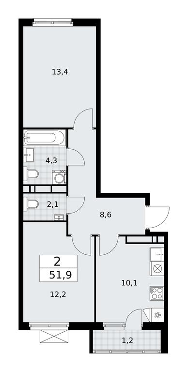 1-BD Apartment Sale, 51.9 sq. m. at Prokshino, Prokshino Residential Complex, Sosenskoye Settlement, Moscow, Russia #2