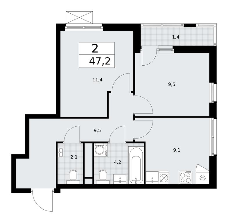 1-BD Apartment Sale, 47.2平方米 at Prokshino, Prokshino Residential Complex, Sosenskoye Settlement, Moscow, Russia #2