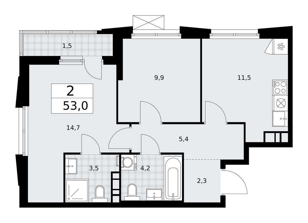 1-BD Apartment Sale, 53平方米 at Prokshino, Prokshino Residential Complex, Sosenskoye Settlement, Moscow, Russia #1