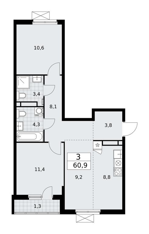 2-BD Apartment Sale, 60.9平方米 at Prokshino, Prokshino Residential Complex, Sosenskoye Settlement, Moscow, Russia #1
