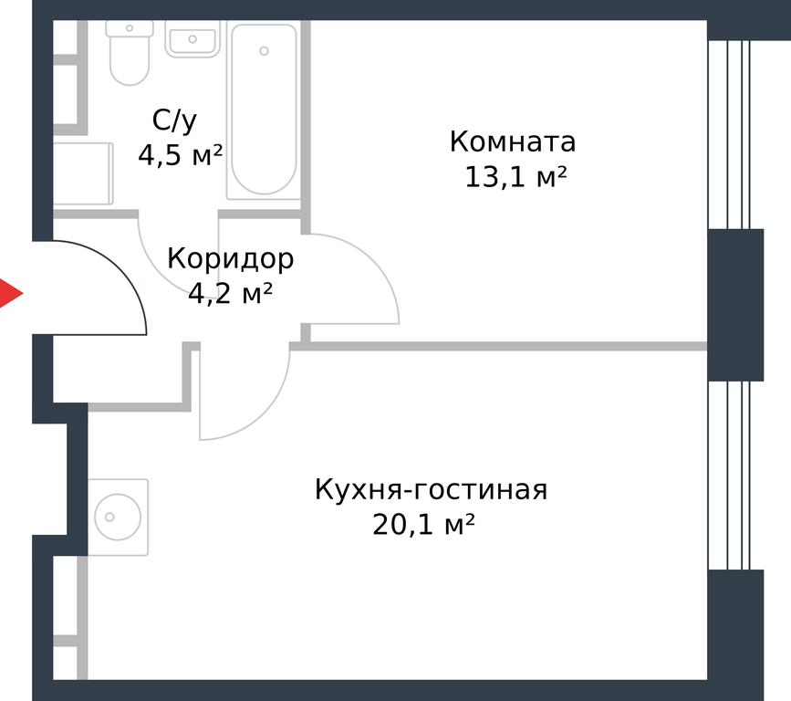 Apartment Sale, 41.9平方米 at River Park, Korabelnaya Street, 17к1, Moscow, Russia #1