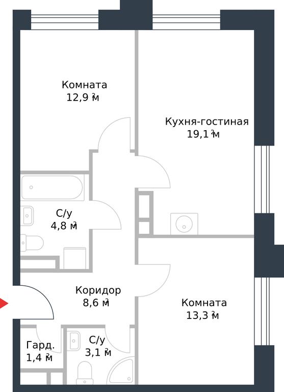 Apartment Sale, 63.2平方米 at River Park, Korabelnaya Street, 17к1, Moscow, Russia #1
