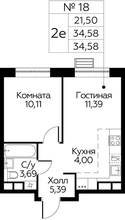 1-BD Apartment Sale, 34.58 sq. m. at Eko Bunino, prospekt Kuprina, 34к1, Sosenskoye Settlement, Moscow, Russia #1