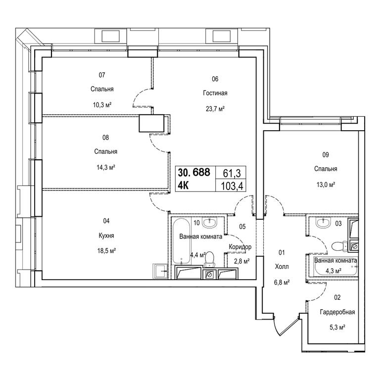 4-BD Apartment Sale, 115.4平方米 at Silver, Serebryakova Drive, 11к1, Moscow, Russia #1 4-BD Apartment Sale, 115.4平方米 at Silver, Serebryakova Drive, 11к1, Moscow, Russia #1