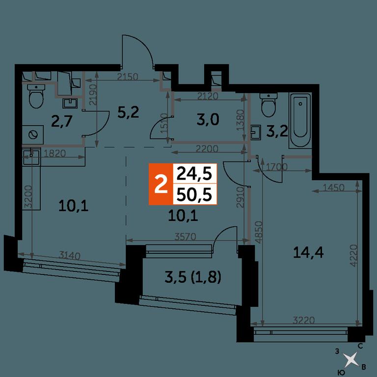 2-BD Apartment Sale, 50.5平方米 at Rotterdam, Varshavskoye Highway, 37Ак1с2, Moscow, Russia #1