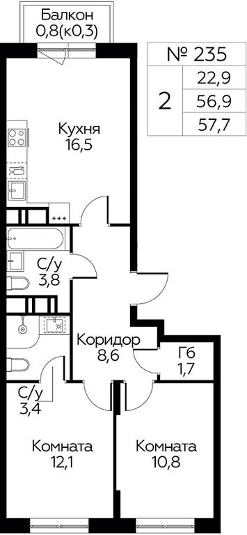 Продажа 1-комн. квартиры, 57,7 м² в ЖК «Цветочные Поляны», квартал № 23, поселение Филимонковское, Москва, Россия #1