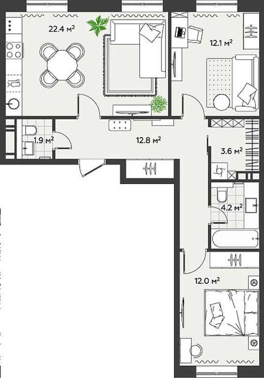 2-BD Apartment Sale, 69 sq. m. at Eko Bunino, prospekt Kuprina, 34к1, Sosenskoye Settlement, Moscow, Russia #2 2-BD Apartment Sale, 69 sq. m. at Eko Bunino, prospekt Kuprina, 34к1, Sosenskoye Settlement, Moscow, Russia #2