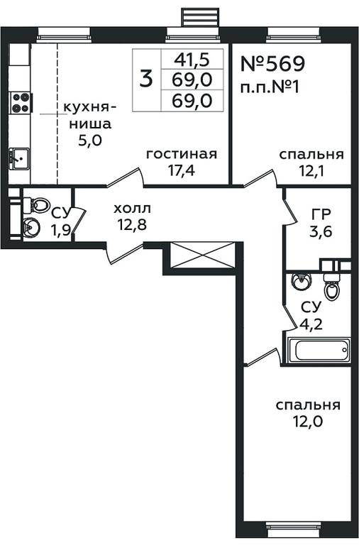 2-BD Apartment Sale, 69 sq. m. at Eko Bunino, prospekt Kuprina, 34к1, Sosenskoye Settlement, Moscow, Russia #1 2-BD Apartment Sale, 69 sq. m. at Eko Bunino, prospekt Kuprina, 34к1, Sosenskoye Settlement, Moscow, Russia #1