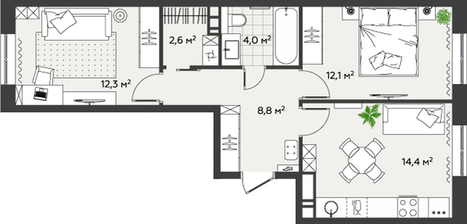 2-BD Apartment Sale, 54.2 sq. m. at Eko Bunino, prospekt Kuprina, 34к1, Sosenskoye Settlement, Moscow, Russia #2 2-BD Apartment Sale, 54.2 sq. m. at Eko Bunino, prospekt Kuprina, 34к1, Sosenskoye Settlement, Moscow, Russia #2