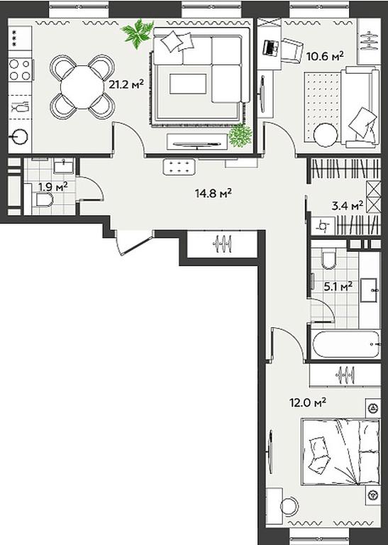 2-BD Apartment Sale, 69 sq. m. at Eko Bunino, prospekt Kuprina, 34к1, Sosenskoye Settlement, Moscow, Russia #2