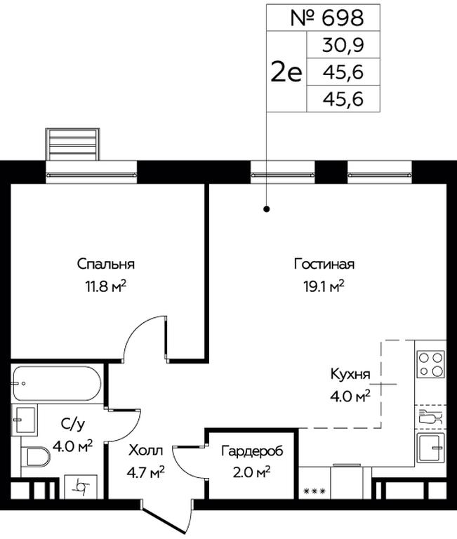 1-BD Apartment Sale, 45.6 sq. m. at Eko Bunino, prospekt Kuprina, 34к1, Sosenskoye Settlement, Moscow, Russia #1