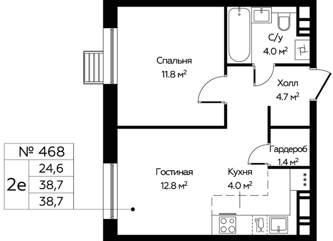 1-BD Apartment Sale, 38.7 sq. m. at Eko Bunino, prospekt Kuprina, 34к1, Sosenskoye Settlement, Moscow, Russia #1