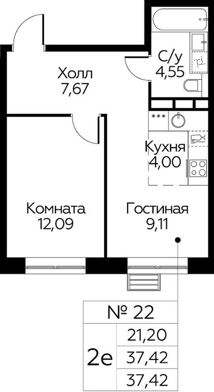 1-BD Apartment Sale, 37.42 sq. m. at Eko Bunino, prospekt Kuprina, 34к1, Sosenskoye Settlement, Moscow, Russia #1