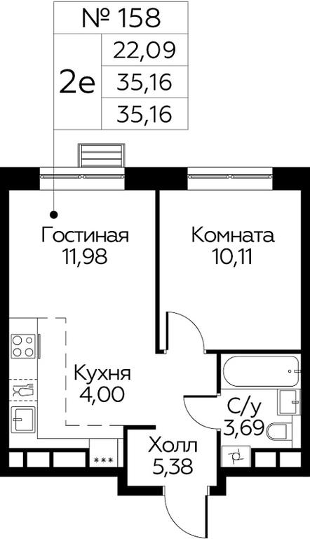 1-BD Apartment Sale, 35.16 sq. m. at Eko Bunino, prospekt Kuprina, 34к1, Sosenskoye Settlement, Moscow, Russia #1