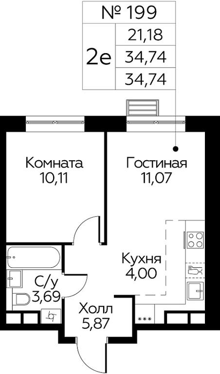 1-BD Apartment Sale, 34.74 sq. m. at Eko Bunino, prospekt Kuprina, 34к1, Sosenskoye Settlement, Moscow, Russia #1