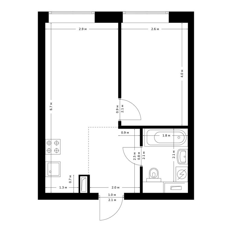 1-BD Apartment Sale, 35.1平方米 at Polar, Polyarnaya Street, 39Б, Moscow, Russia #1