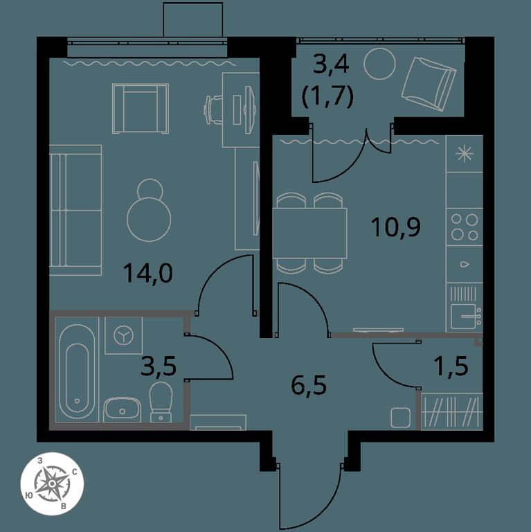 1-BD Apartment Sale, 38.1 sq. m. at Pervy Yuzhny, zhiloy kompleks Pervy Yuzhny, Leninskiy City District, Moscow Region, Russia #1