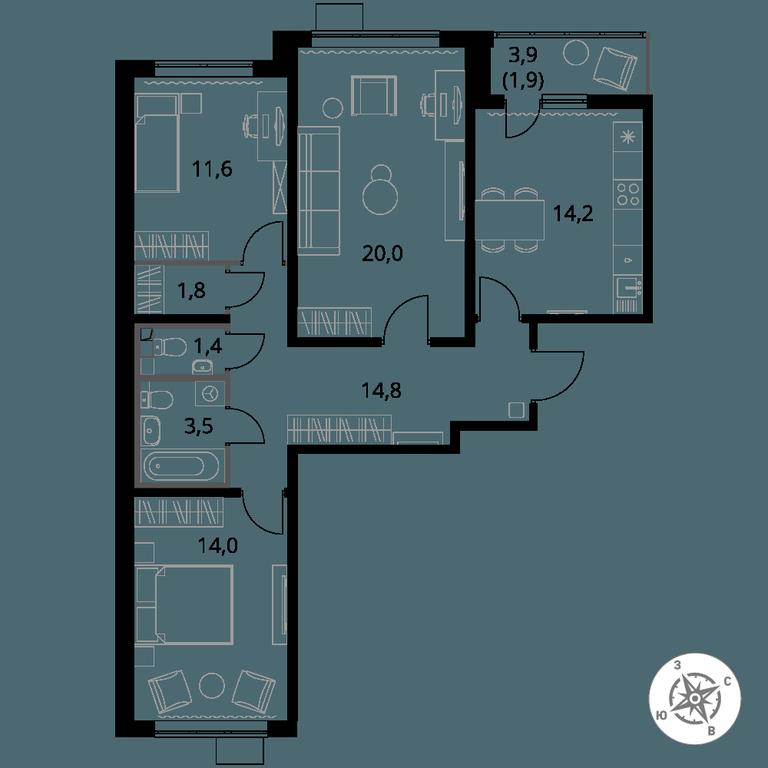 3-BD Apartment Sale, 83.2 sq. m. at Pervy Yuzhny, zhiloy kompleks Pervy Yuzhny, Leninskiy City District, Moscow Region, Russia #1 3-BD Apartment Sale, 83.2 sq. m. at Pervy Yuzhny, zhiloy kompleks Pervy Yuzhny, Leninskiy City District, Moscow Region, Russia #1