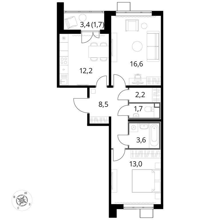 2-BD Apartment Sale, 59.3 sq. m. at Pervyi Lermontovskiy, zhiloy kompleks 1-y Lermontovskiy, Lyubertsy, Moscow Region, Russia #1