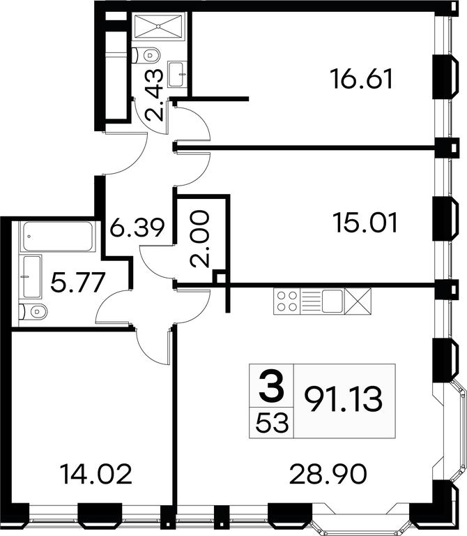 3-BD Apartment Sale, 91.13 sq. m. at Aura Belorusskaya, 1st Yamskogo Polya Street, 28с3, Moscow, Russia #1