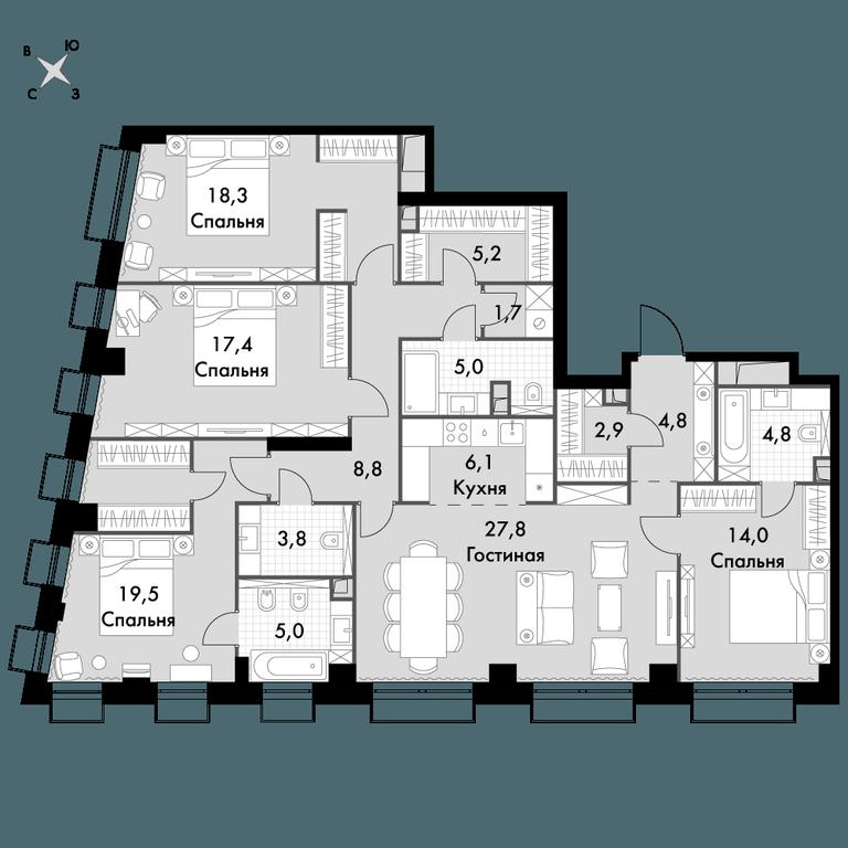 5-BD Apartment Sale, 145.1 sq. m. at Sydney City, Shenogina Street, 2, Moscow, Russia #1