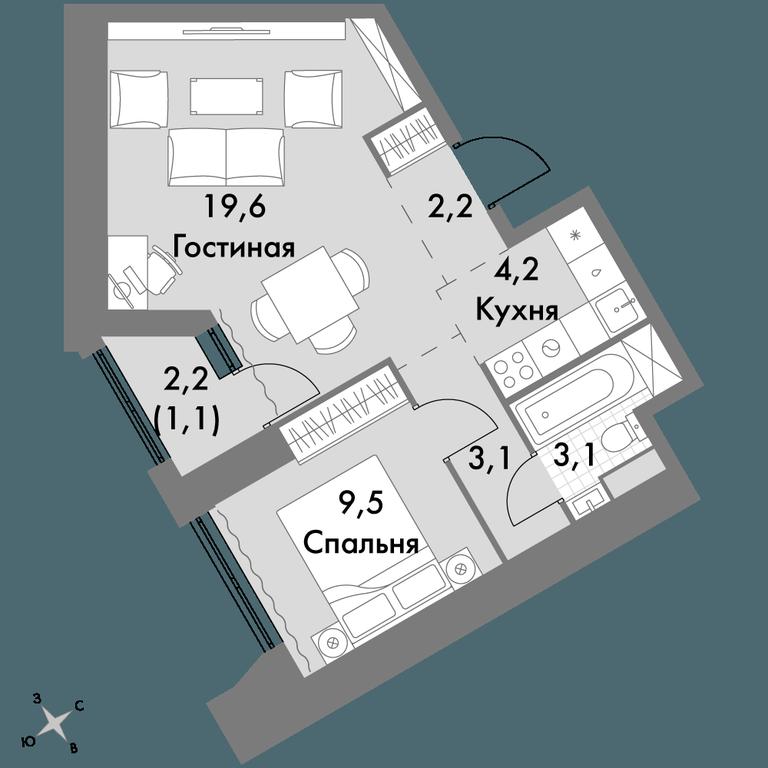 2-BD Apartment Sale, 42.8平方米 at Arkhitektor, Akademika Volgina Street, 2Д, Moscow, Russia #1