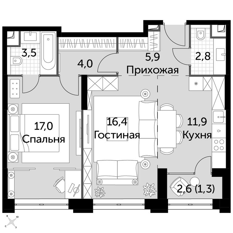 2-BD Apartment Sale, 62.8平方米 at Sydney City, Shenogina Street, 2, Moscow, Russia #1