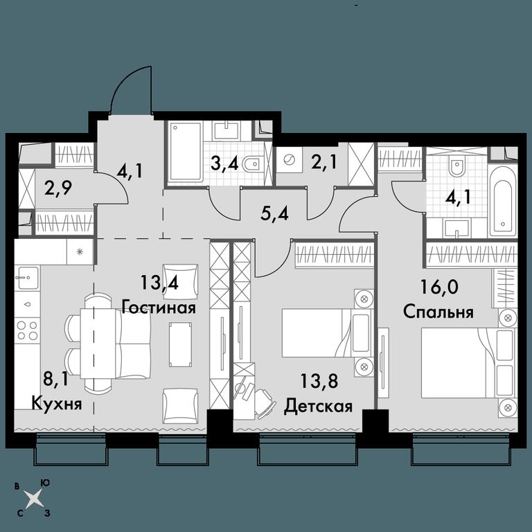 Продажа 3-комн. квартиры, 73,3 м² в ЖК «Сидней Сити (Sydney City)», улица Шеногина, 2, Москва, Россия #1