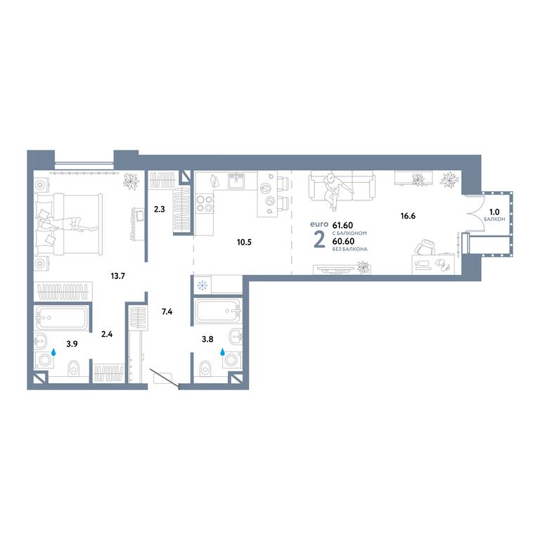 1-BD Apartment Sale, 61.9平方米 at Strana.Ozernaya, Ozyornaya Street, 42с7, Moscow, Russia #1