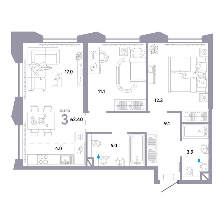 2-BD Apartment Sale, 62.3平方米 at Strana.Ozernaya, Ozyornaya Street, 42с7, Moscow, Russia #1 2-BD Apartment Sale, 62.3平方米 at Strana.Ozernaya, Ozyornaya Street, 42с7, Moscow, Russia #1