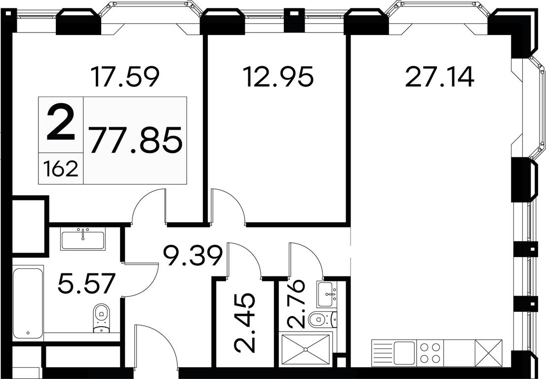 2-BD Apartment Sale, 78.9平方米 at Aura Belorusskaya, 1st Yamskogo Polya Street, 28с3, Moscow, Russia #1